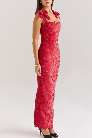 Arolora Bow Straps Hollow Out Maxi Dress