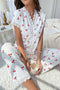 Arolora Lace Stitching Short-Sleeved Printed Loungewear