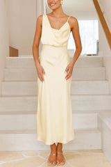 Arolora Satin Cowl-Neck Cami Dress