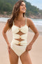 Arolora Contrast Color Metal Buckle Cutout Swimsuit