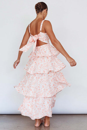 Arolora Floral Print Tie-up Tiered Midi Dress