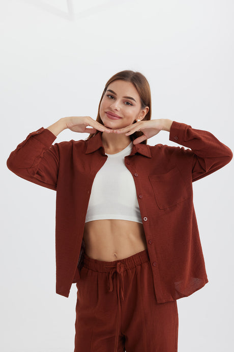 Long Sleeve Solid Color Shirt Long Pants Set