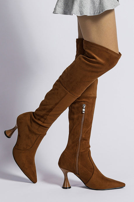 Suede Pointed Toe Patchwork Stretchy Over the Knee Boots