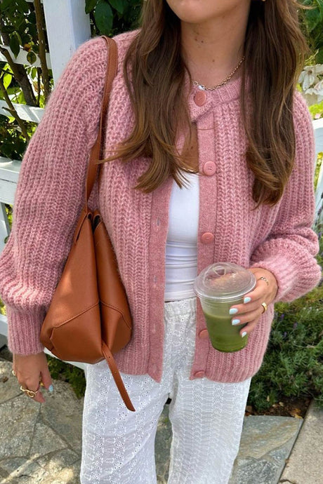 Solid Color Lantern Sleeve Short Cardigan