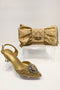 Pointed Rhinestone High Heels With Bow Hand Bag
