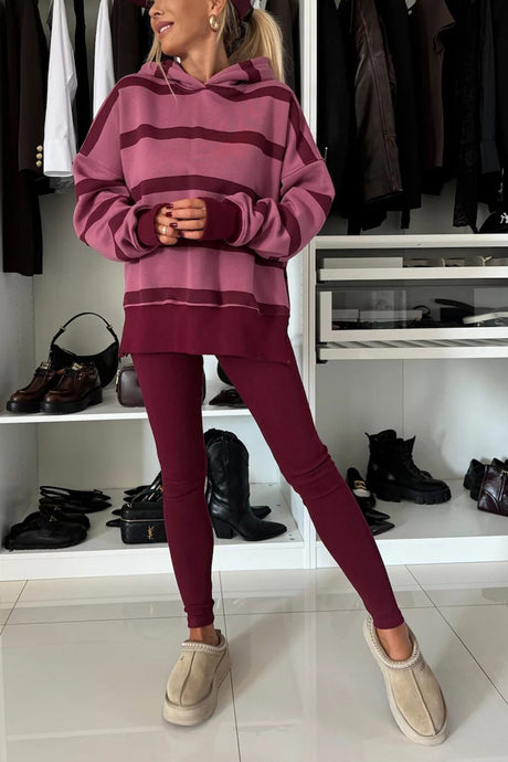 Printed Slit Hem Hoodie Leeging Set
