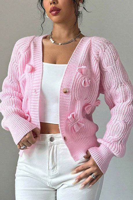 Bow Lantern Sleeve Button-down Cardigan