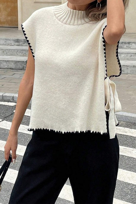 Contrast Sleeveless Tie-up Sweater