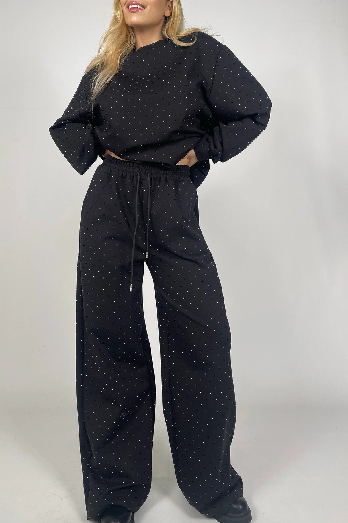 Rhinestone Sweatshirt Two-piece Outfit