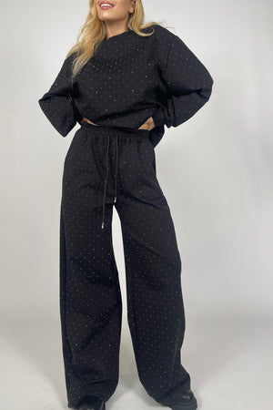 Rhinestone Sweatshirt Two-piece Outfit