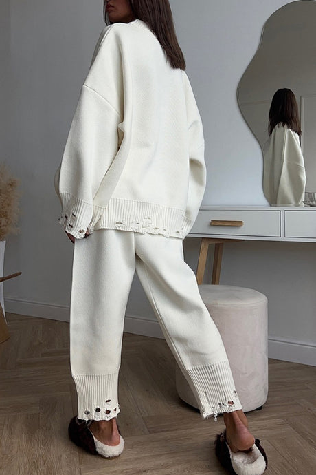 Raw Edge Crew Neck Sweater Set