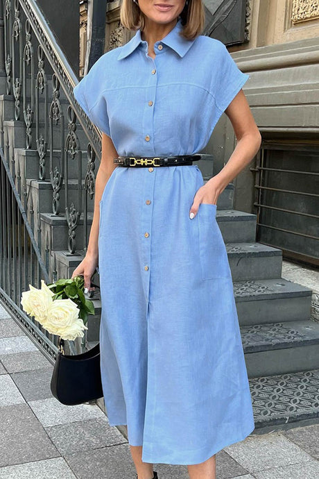 Button-down Strappy Cotton Linen Shirt Dress
