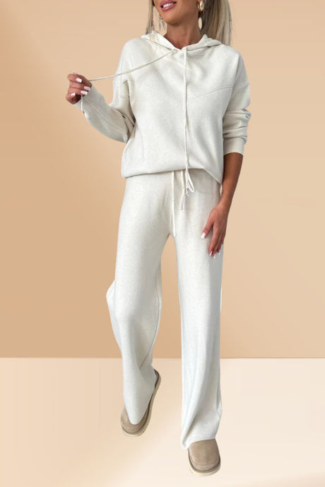 Solid Color Hooded Sweatshirt Wide-leg Outfit Set