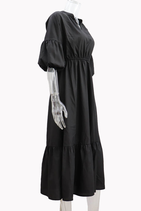 Arolora Half Sleeve V Neck High Waist Midi Dress