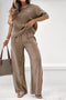 Arolora Floral embroidery Solid Color Shirt Two-piece Set