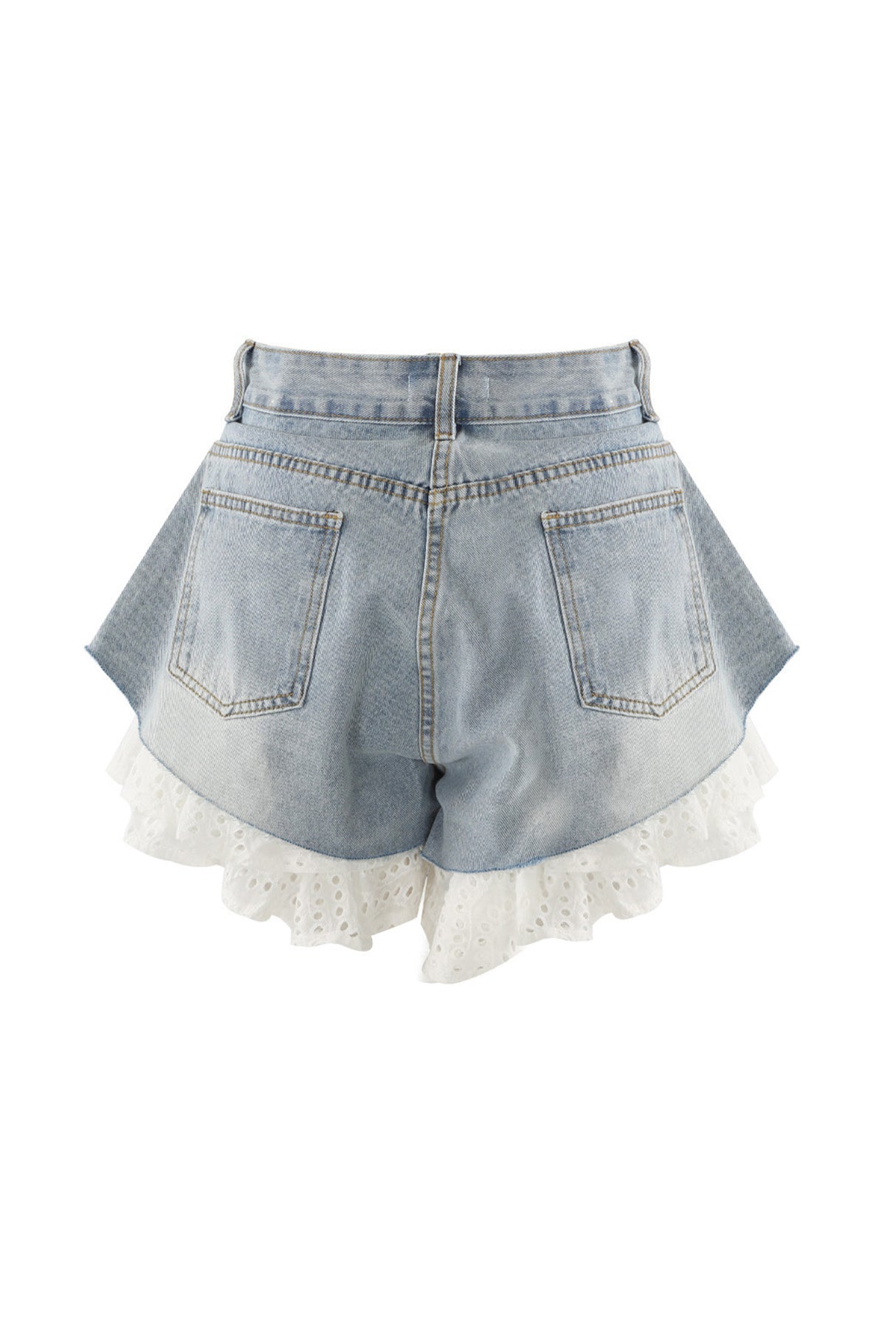 Arolora Lace Patchwork Denim Shorts