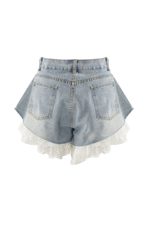 Arolora Lace Patchwork Denim Shorts