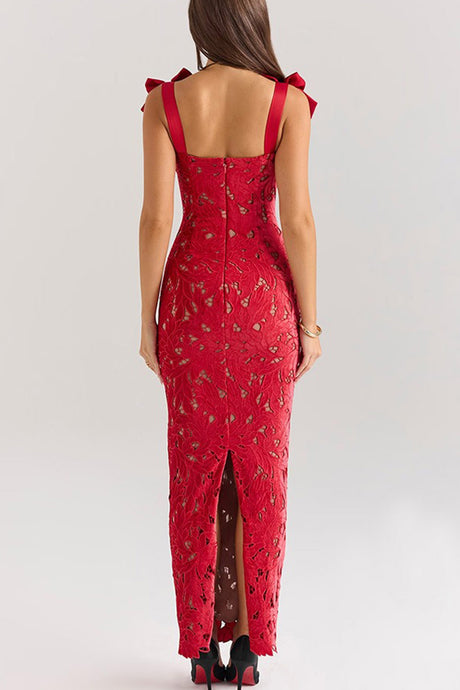 Arolora Bow Straps Hollow Out Maxi Dress