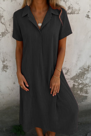 Arolora V-Neck Solid Color Short-Sleeve Shirt Dress