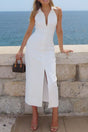 Arolora Lapel Sleeveless Single-breasted Midi Dress
