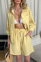 Solid Color Shirt Single-breasted Bermuda Shorts Set