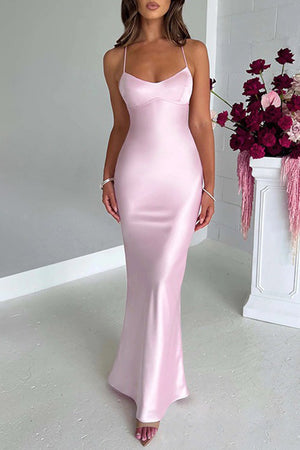 Satin Low Cut Tie-back Cami Dress