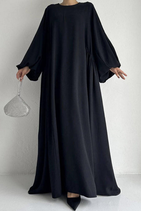Puff Sleeve Solid Color Maxi Dress