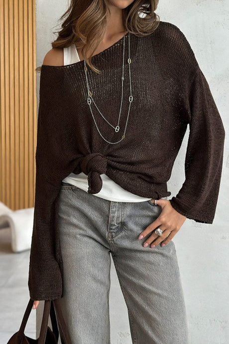 Crew Neck Hollow Out Knit Cover-up Sweater