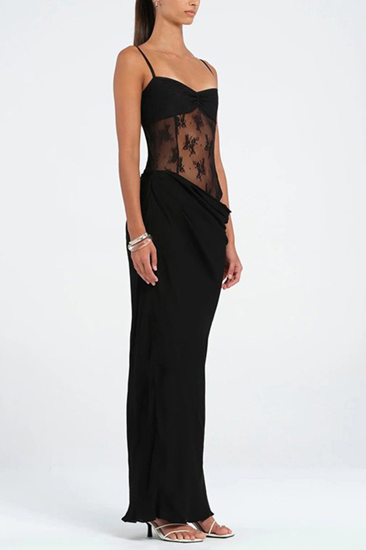 Low Cut Lace Patchwork Ruched Cami Dress