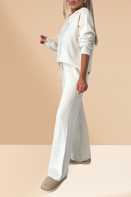 Solid Color Hooded Sweatshirt Wide-leg Outfit Set