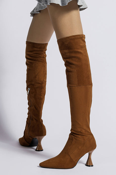Suede Pointed Toe Patchwork Stretchy Over the Knee Boots