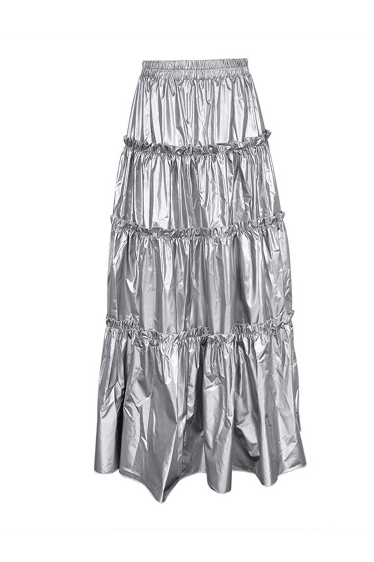 Marte /Sahara / Metallic Tiered Skirt - www.stedile.com.br