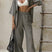 Arolora Solid Color Cotton Half Sleeve Blouse Pants Set