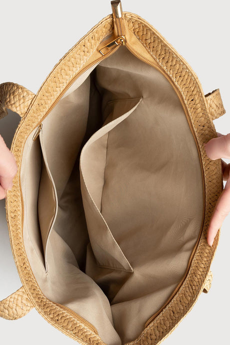 Arolora Handmade Solid Color Straw Bag With Hat