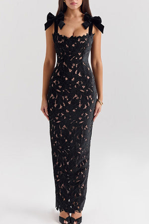 Arolora Bow Straps Hollow Out Maxi Dress