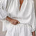 Arolora V-neck Lantern Sleeve Cotton Shirt Set
