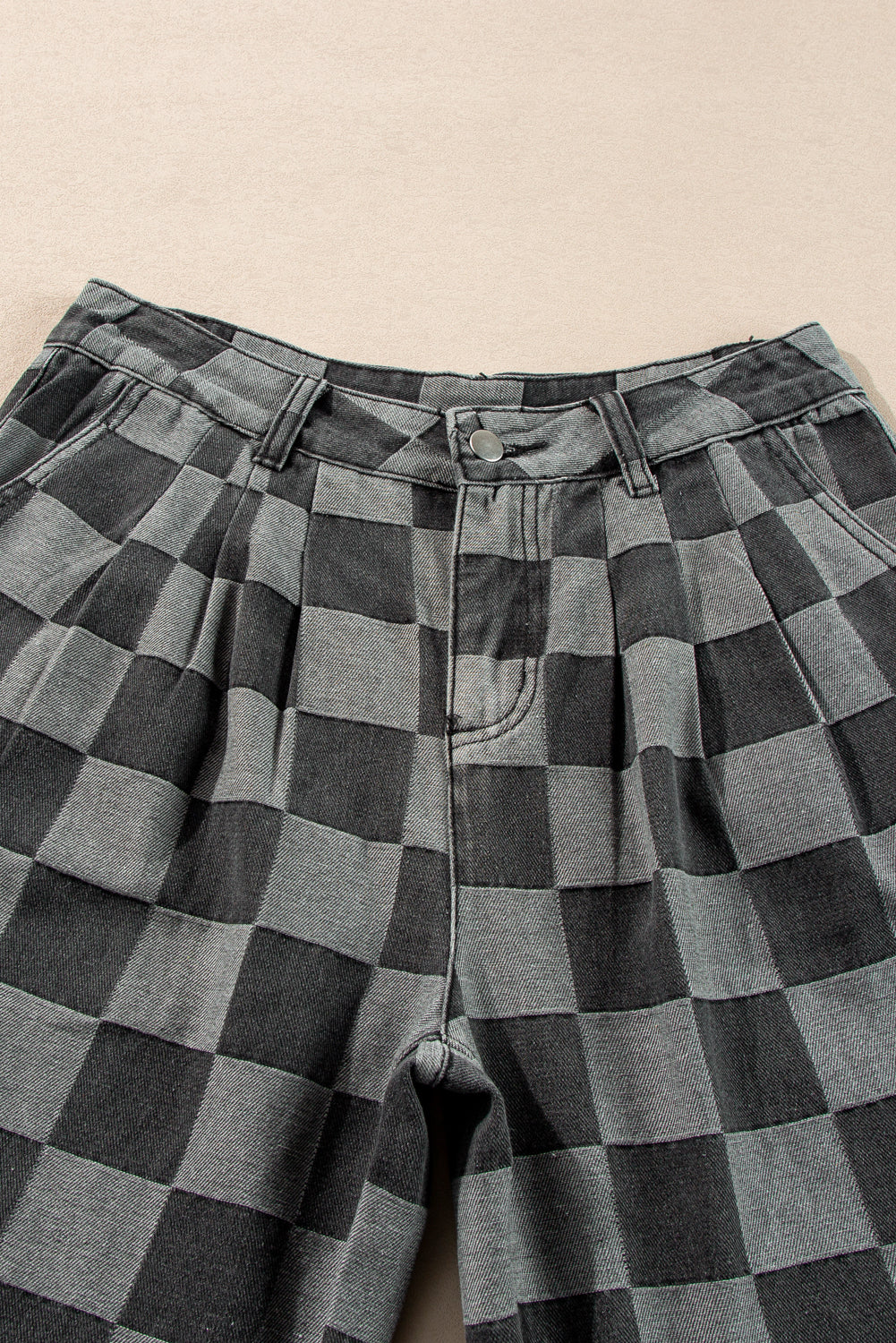 Arolora checkered-high-waist-denim-wide-leg-jeans