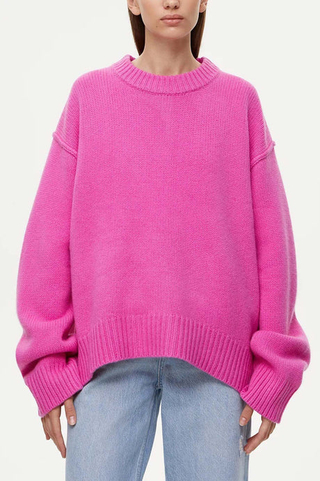 Round Neck Solid Color Pullover Sweater