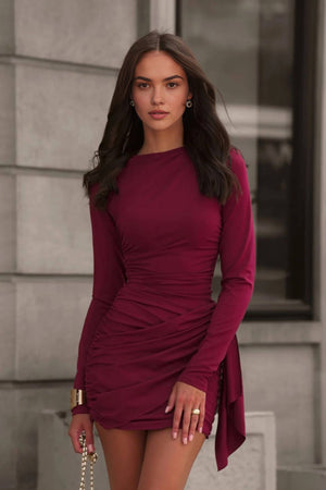 Solid Color Ruched Bodycon Mini Dress