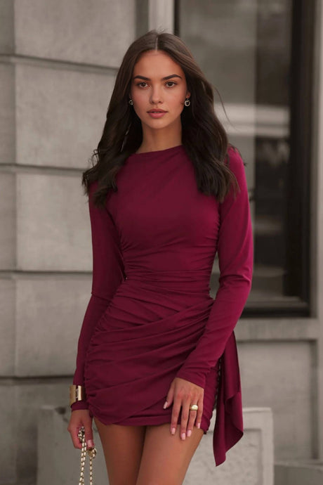 Solid Color Ruched Bodycon Mini Dress