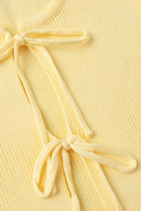 Tie-up Flare Sleeve Cardigan Knitted Skirt Set