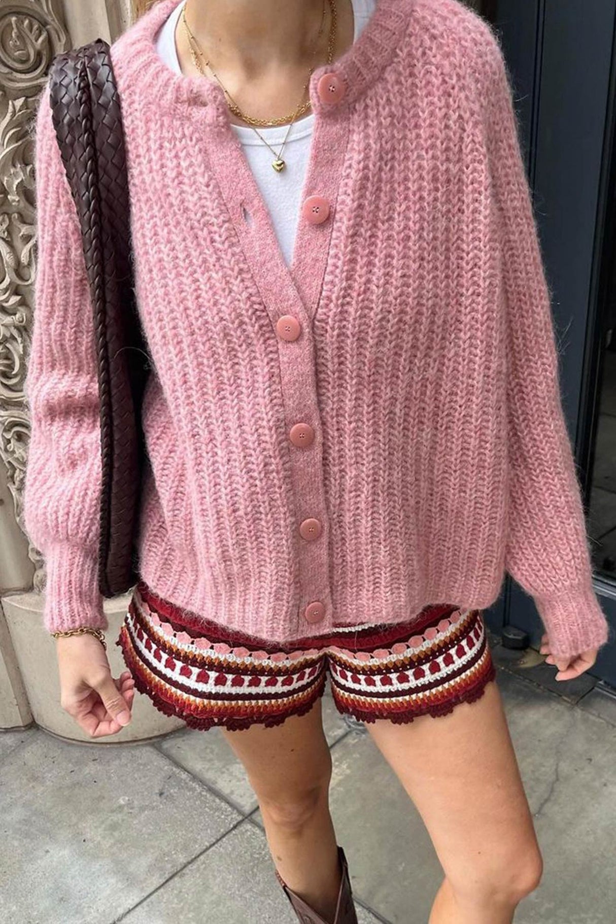 Solid Color Lantern Sleeve Short Cardigan