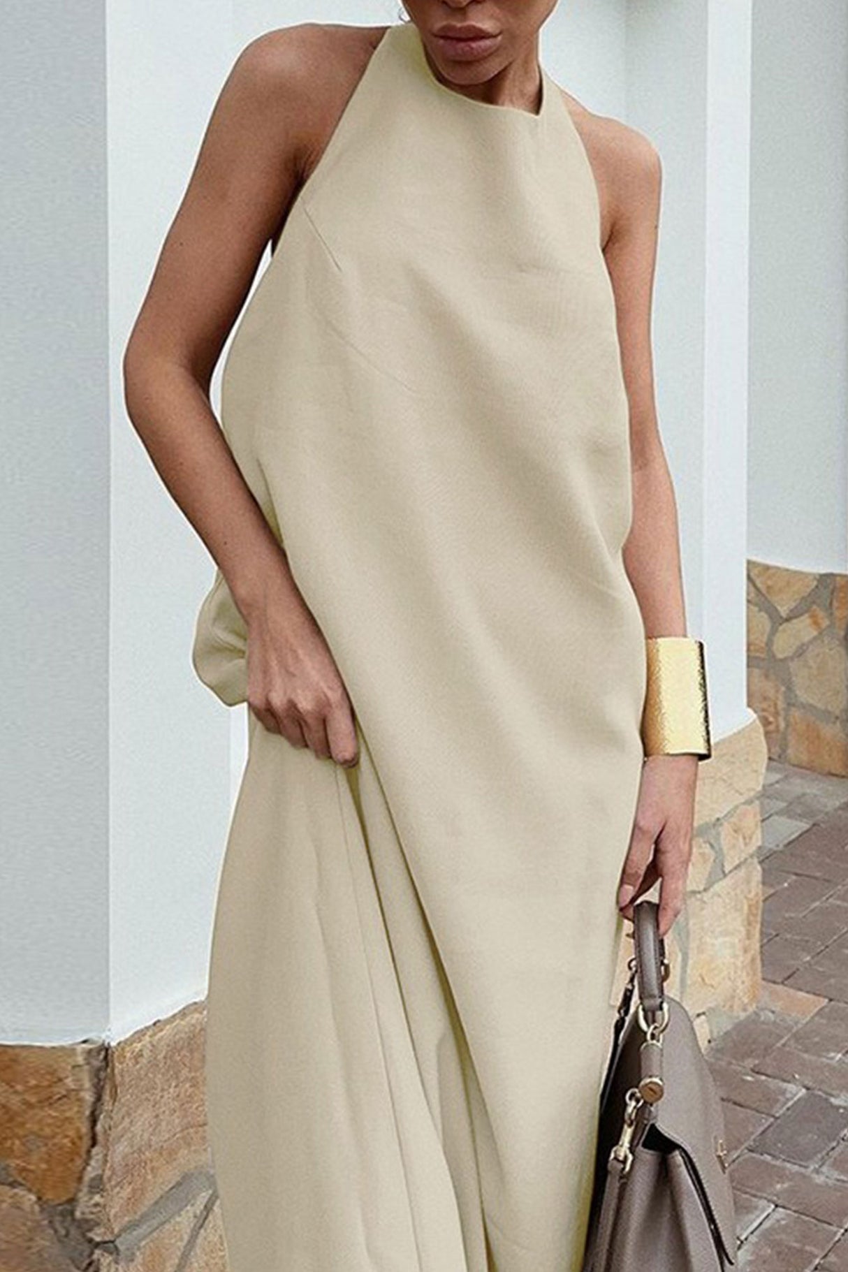 Halter Neck Backless Cotton Linen Dress