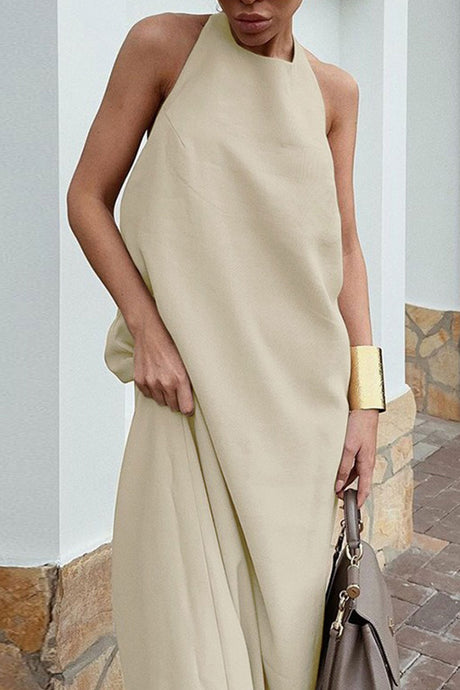 Halter Neck Backless Cotton Linen Dress