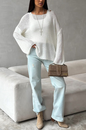 Crew Neck Hollow Out Knit Cover-up Sweater