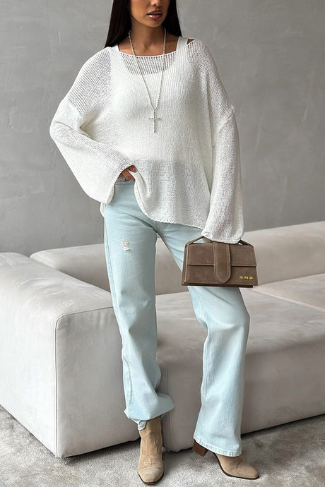 Crew Neck Hollow Out Knit Cover-up Sweater