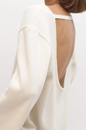 Crew Neck Backless Cotton Sweater