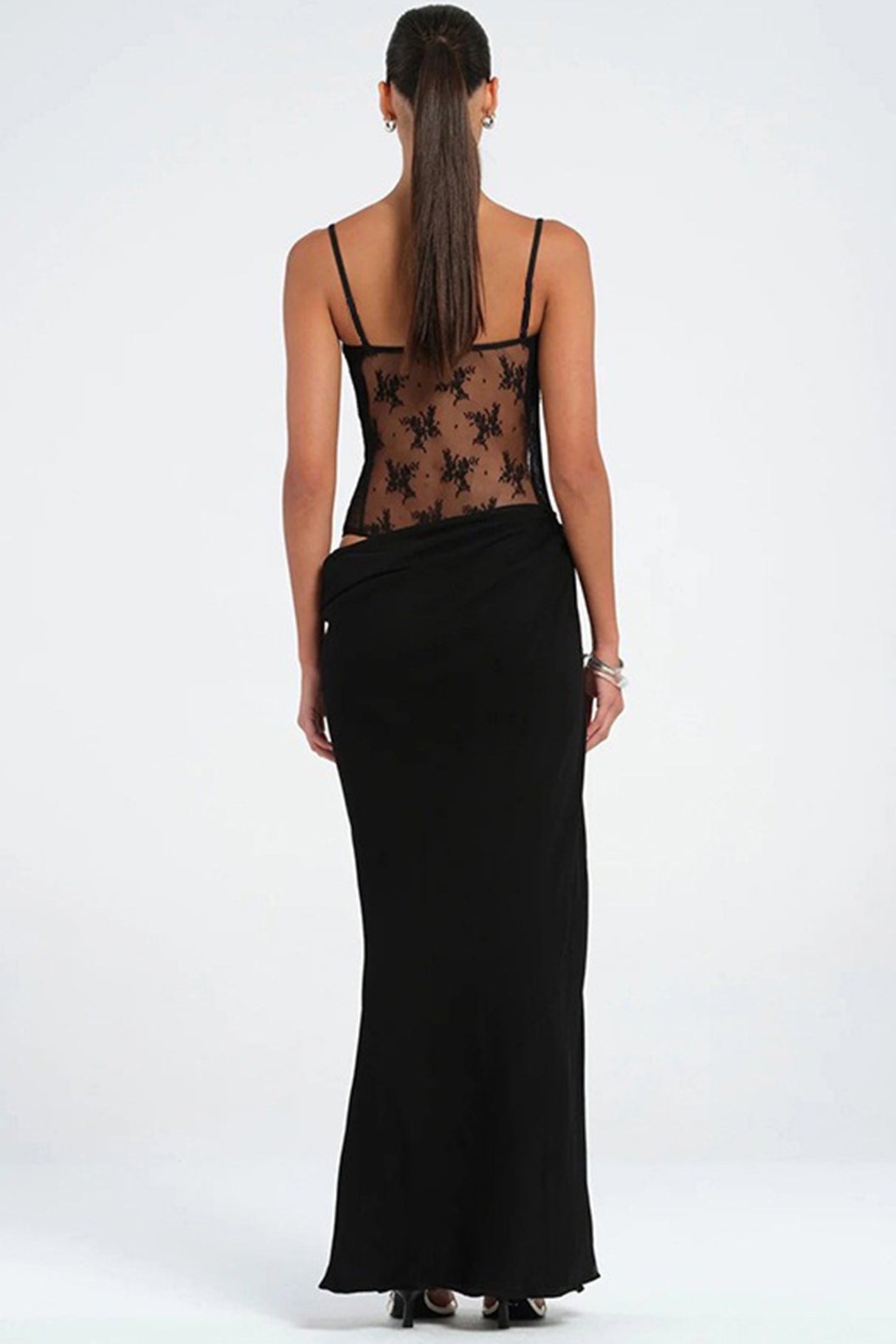 Low Cut Lace Patchwork Ruched Cami Dress