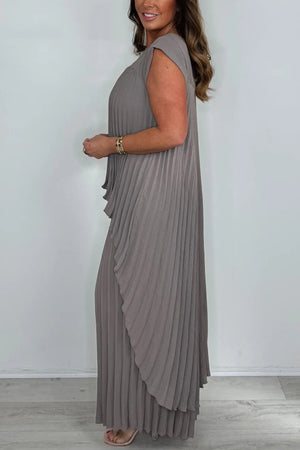 High-Low Pleated Tank Top Pants Set