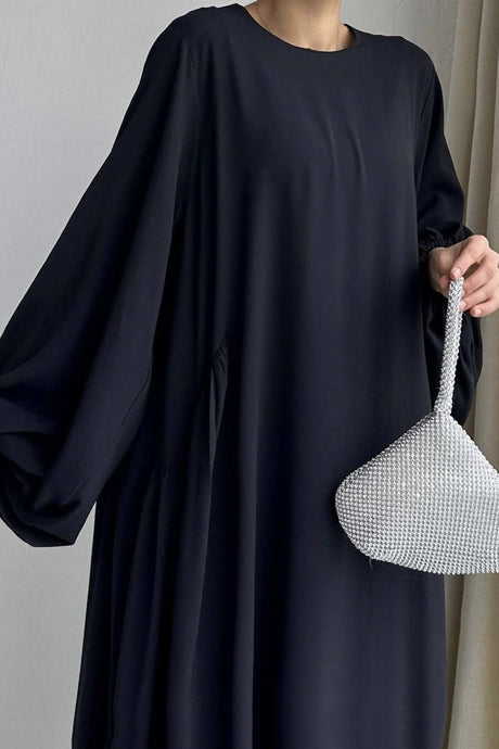 Puff Sleeve Solid Color Maxi Dress